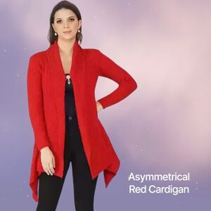 Nwt Red Asymmetrical Cardigan Sz Large